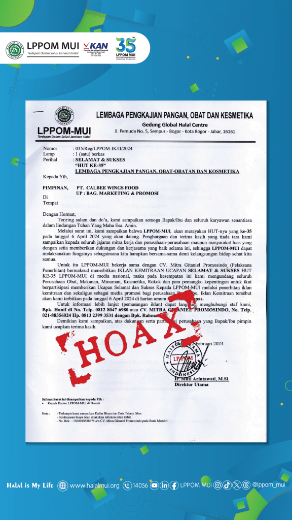 Klarifikasi Penyalahgunaan Nama LPPOM MUI